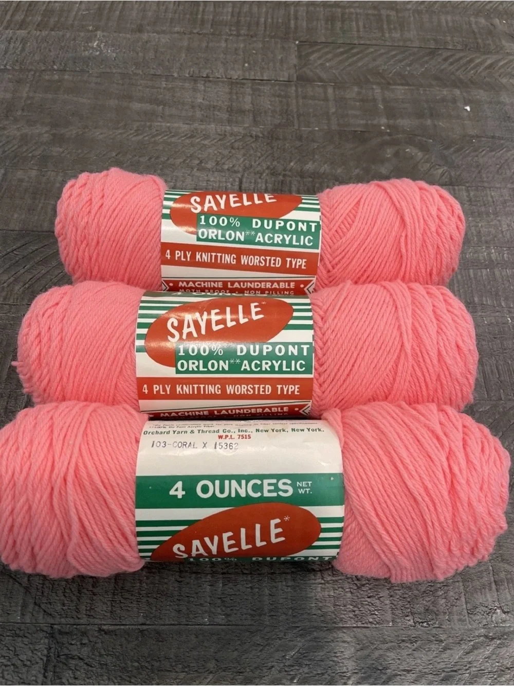 Lot of 3 Vintage Savelle Neon Pink Orlon Acrylic Yarn Skeins 4 oz Worsted